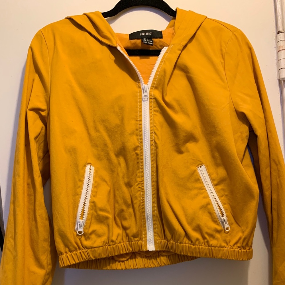 Yellow Cropped Zip Up Jacket